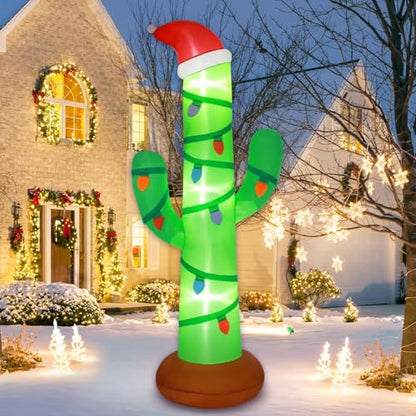 7ft Outdoor Christmas Inflatable Cactus with Built-in LED Lights - Tropical Holiday Yard Decor