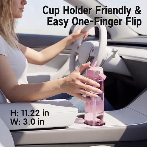 OLDLEY Frosted Clear Water Bottle with Straw 32oz - Pink Variation