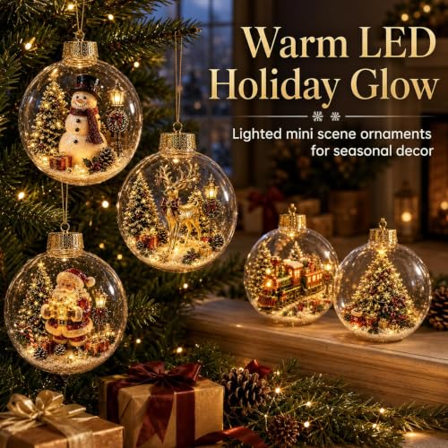 3D Glowing Christmas Scene Ornament Set - Festive Holiday Decor