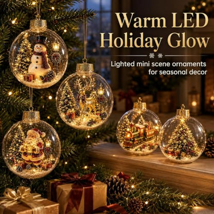 3D Glowing Christmas Scene Ornament Set - Festive Holiday Decor