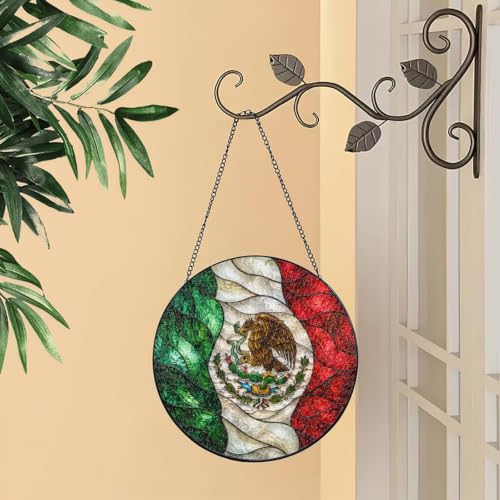 Mexican Flag Stained Glass Suncatcher - 6 Inch Round Window Decor - Reversible Design