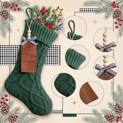 Large Christmas Stockings with Name Tags - 8 Pack in Red, Green, White, Khaki