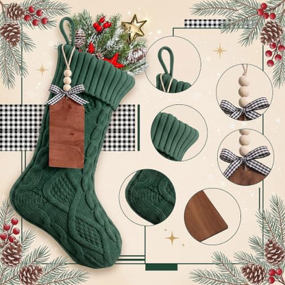 Large Christmas Stockings with Name Tags - 8 Pack in Red, Green, White, Khaki
