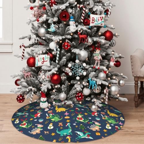 White 30-Inch Christmas Dinosaur Tree Skirt Holiday Decorations Cute Xmas Tree Mat