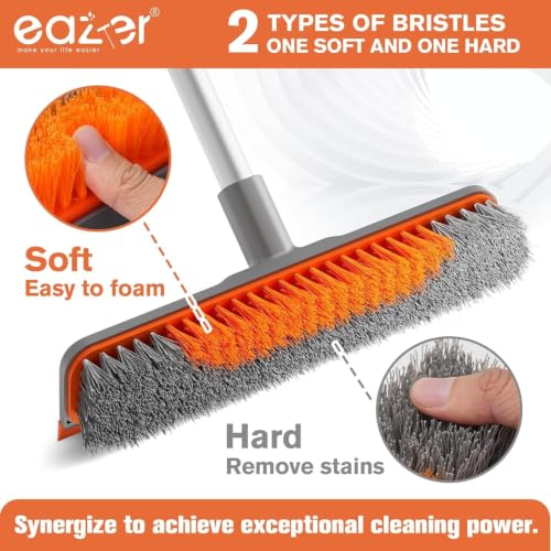 Eazer 2-in-1 Long Handle Floor Scrub Brush with Squeegee - 60 Inch