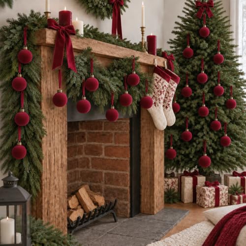 3.15 Inch Velvet Christmas Balls Bulk Set - Red Holiday Tree Ornaments