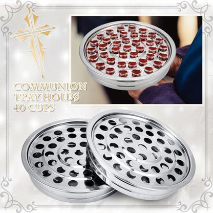 4 Pcs Silver Communion Trays & Disposable Cups Church Supplies - Variation of 4 / Silver