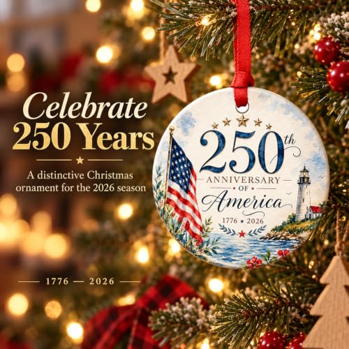 250th Anniversary USA Christmas Ornament - Patriotic Ceramic Keepsake