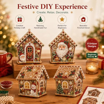 3D Wooden Christmas Gingerbread House Pearl Art Kit with Lights - Multiple Styles