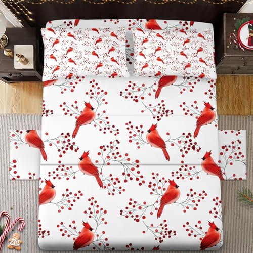 WeCozy Christmas Bird Twin Bed Sheet Set - 3 Pieces, Flat Pillowcase & Deep Pocket Fitted Sheet