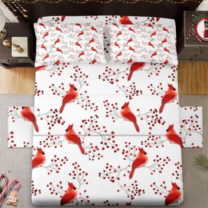 WeCozy Christmas Bird Twin Bed Sheet Set - 3 Pieces, Flat Pillowcase & Deep Pocket Fitted Sheet