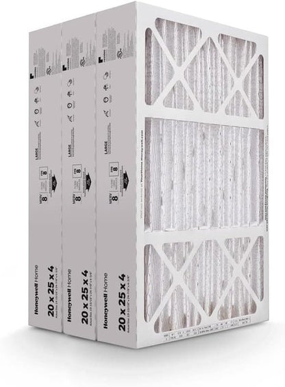 Honeywell Home AC Furnace Air Filter - MERV 8, 20x25x4 Size, 3-Pack | Actual Dimensions: 19.94 x 24.87 x 4.38 in.