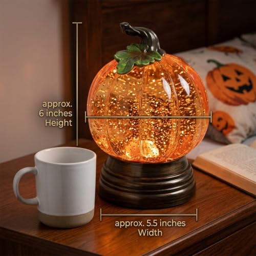 Lighted Pumpkin Snow Globe - Fall Halloween Tabletop Decor, Acrylic, Yellow, 3-Pack