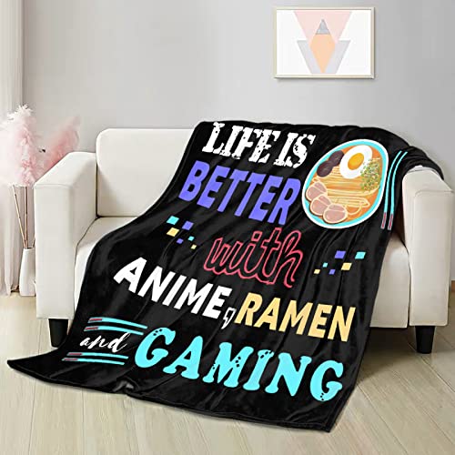 Batsujozaiku Anime Ramen Throw Blanket - Gaming Gifts for Adults & Kids, Large 80 x 60in Variation of Life is Better With Gaming