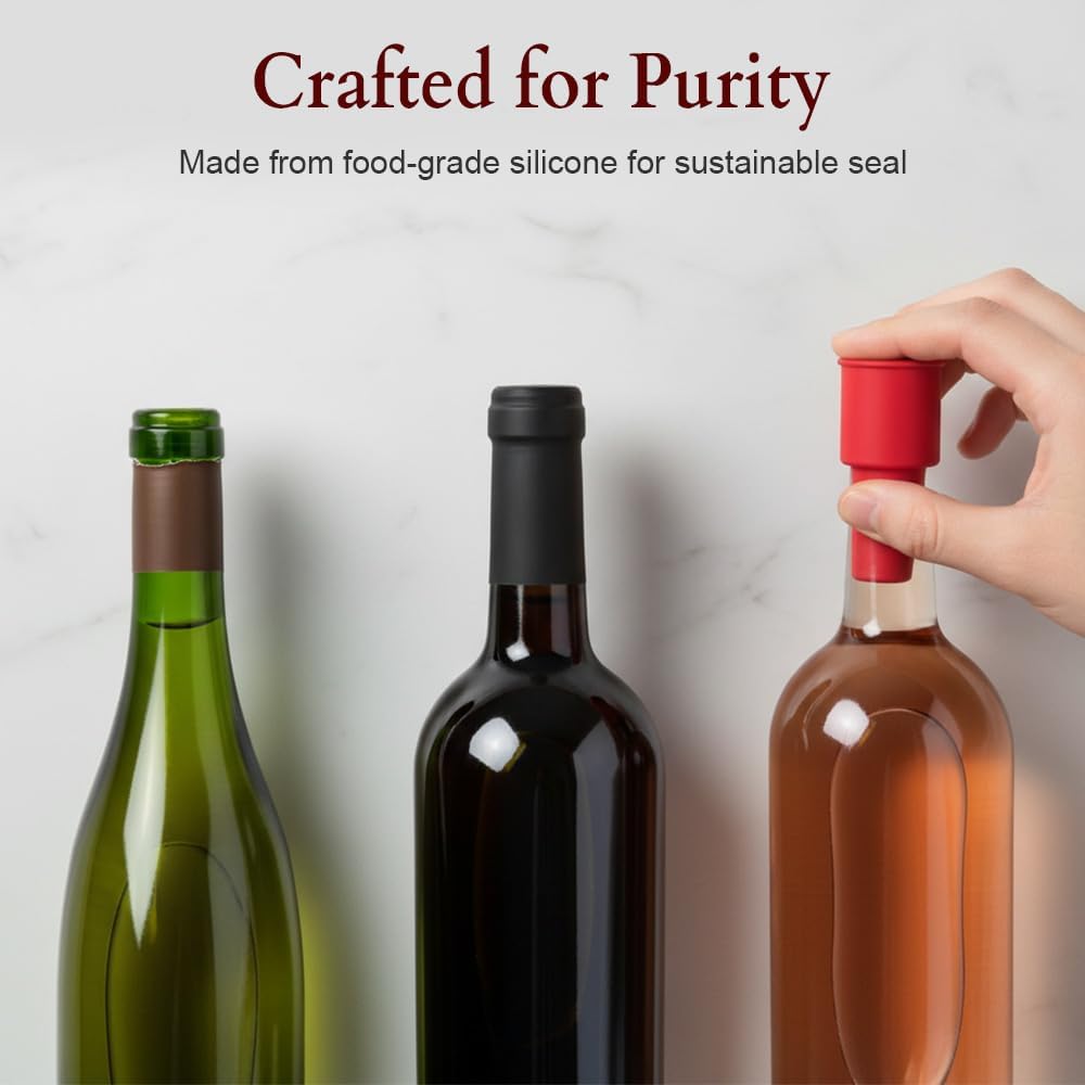 Silicone Wine Stopper, Reusable Wine Bottle Stoppers with Airtight Seal, Flexible Bottle Sealer for Wine Beer Champagne, Easy Clean Wine Saver for Home Bar (4)