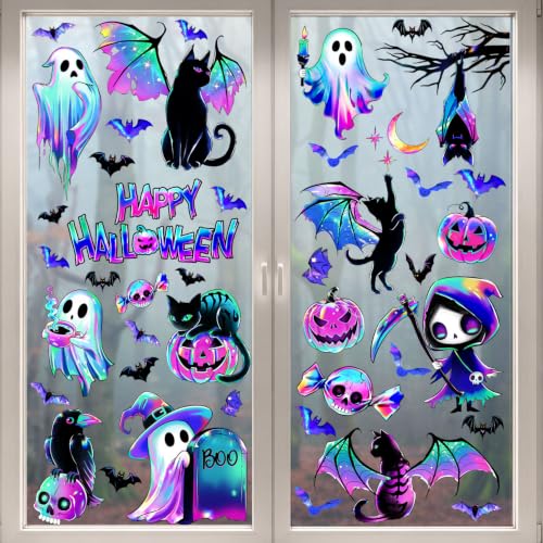 Halloween Window Clings Decor - 118 Pieces Purple Shimmering Stickers