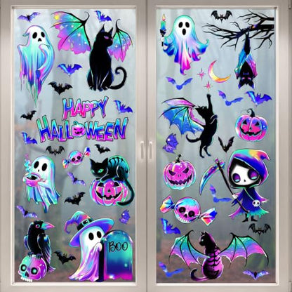 Halloween Window Clings Decor - 118 Pieces Purple Shimmering Stickers