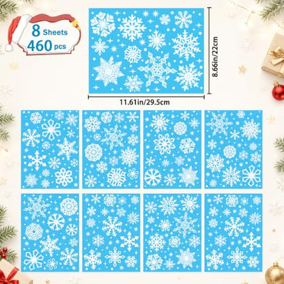 460PCS Snowflake Window Clings for Christmas Winter Decor - Reusable & Easy to Apply