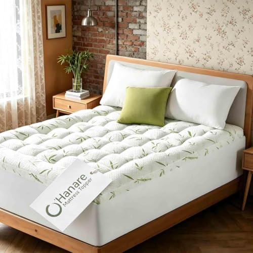 Hanare King Bamboo Mattress Topper with Cooling Viscose, Quilted Plush Layer, Deep Pocket 8-20 Inch