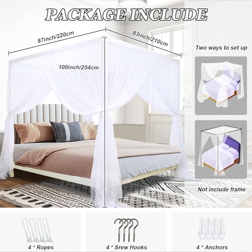 White Bed Canopy for King Size Bed - Mosquito Net & Romantic Curtain