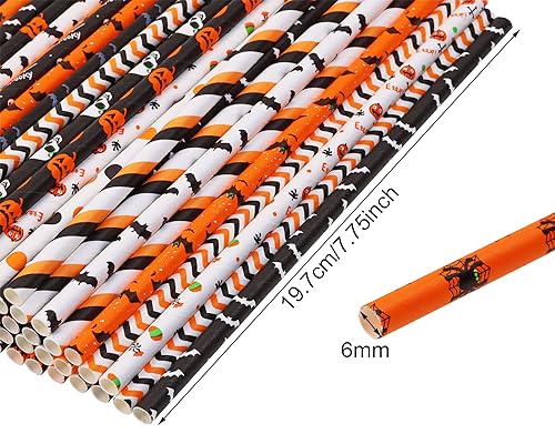 Halloween Paper Straws Penta Angel 50Pcs Pumpkin Bat Spider Wed Skull Pattern - Halloween Pattern