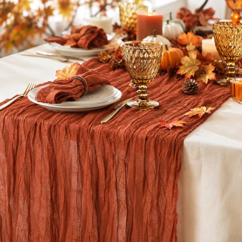 Terracotta Cheesecloth Table Runner 120 Inch Boho Wedding Decor - 8 Pack