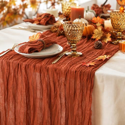 Terracotta Cheesecloth Table Runner 120 Inch Boho Wedding Decor - 8 Pack