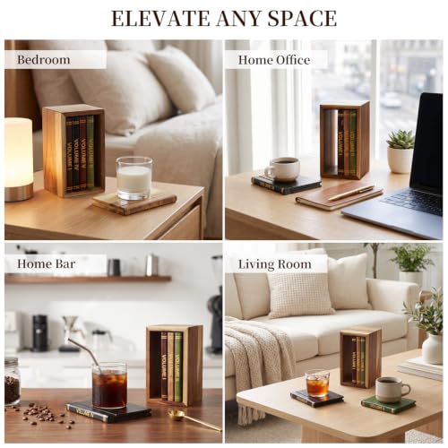 Acacia Wood Drink Coasters with Holder - Set of 5 for Coffee Table & Bar Decor
