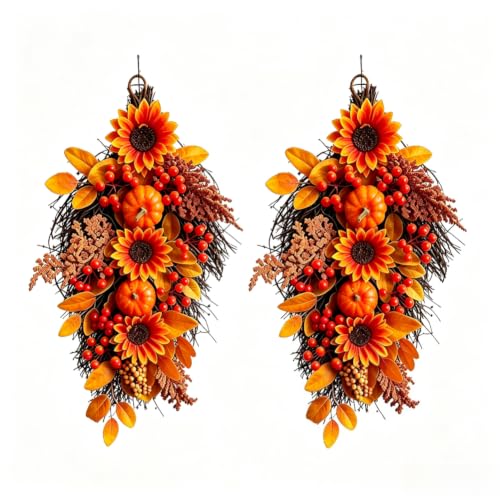 Fall Harvest Teardrop Swag for Front Door Thanksgiving Decor
