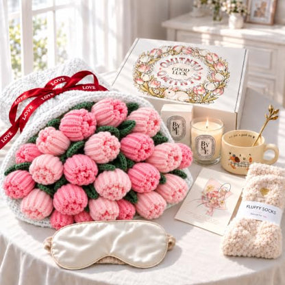 Pink Rose Flower Bouquet Blanket Gift Set - 7-Piece, 32-Inch for Women, Mom, Sister