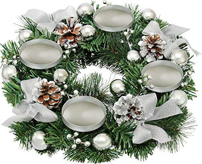 Silver Advent Wreath Candle Holder for Large Pillar Candles - Christmas Decor