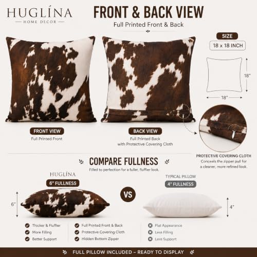 Brown Cowhide Print Throw Pillow with Insert - Rustic Farmhouse Decor 18x18