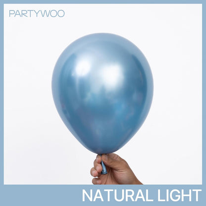 PartyWoo Metallic Light Blue Balloons - 100 Pcs Latex Balloon Arch Kit for Graduation & Baby Shower | 5-18 Inch Sizes