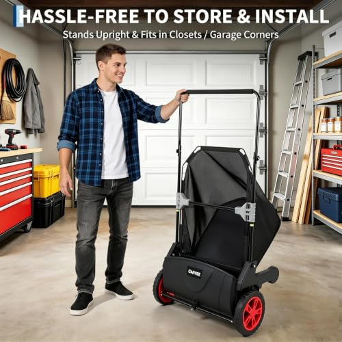 Lawn Sweeper - Manual Leaf & Debris Collector with 3.5 Cu. ft Capacity, Black & Red