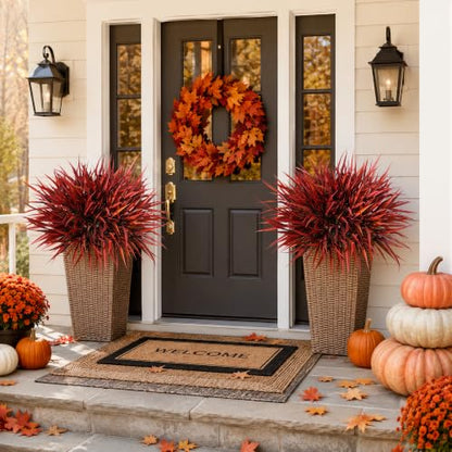 Fall Red Artificial Plants Outdoor Faux Greenery 12Pcs UV Resistant Bushes