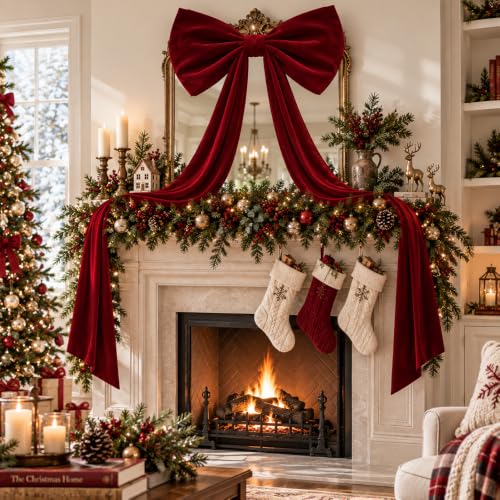 Extra Large Burgundy Velvet Christmas Tree Topper Bow - 71 Inch Length