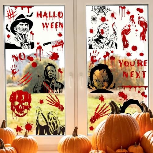 Red Halloween Window Cling Stickers - 9 Sheets Spooky Party Decorations