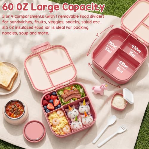 Kids Bento Lunch Box Set with Insulated Water Bottle - Heart Bow Variation