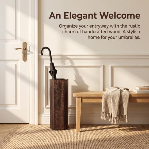 Rustic Wooden Umbrella Stand - Large Capacity Indoor Barrel Shape Organizer