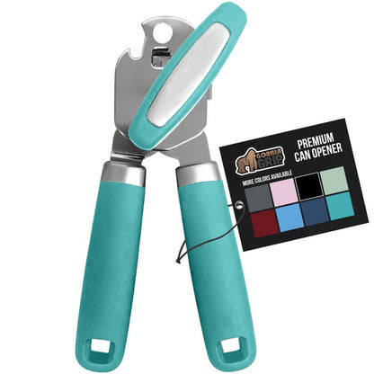 The Original Gorilla Grip Heavy Duty Stainless Steel Smooth Edge Manual Hand Held Can Opener With Soft Touch Handle, Rust Proof Oversized Handheld Easy Turn Knob, Large Lid Openers, Turquoise