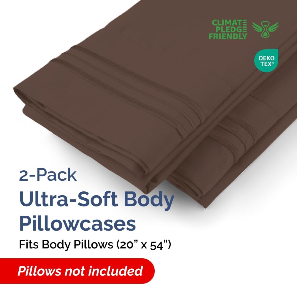 Skiennix Body Pillowcases Set of 2 | Soft, Breathable 20x54 Pillow Covers for Comfort & Support - Machine Washable (Brown)