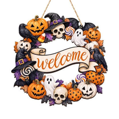 Halloween Wreath Door Decor Ghost Welcome Wooden Sign - Variation of THIS listing