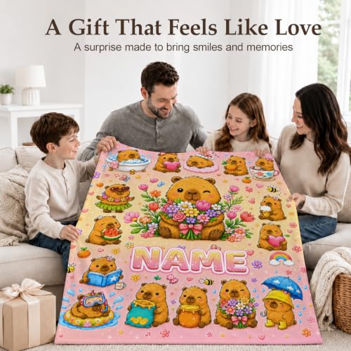 Personalized Kids Blanket with Name and Animal Pattern - Orange, 50x60 Inches