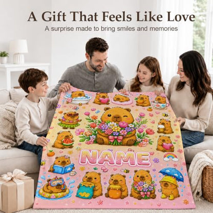Personalized Kids Blanket with Name and Animal Pattern - Orange, 50x60 Inches