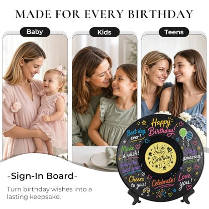 Vienrose Vinyl Record Guest Book Alternative - Black, 11.8 Inch Birthday Keepsake