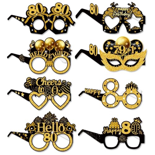 16PCS Gold 80th Birthday Glasses Photo Props Party Decorations