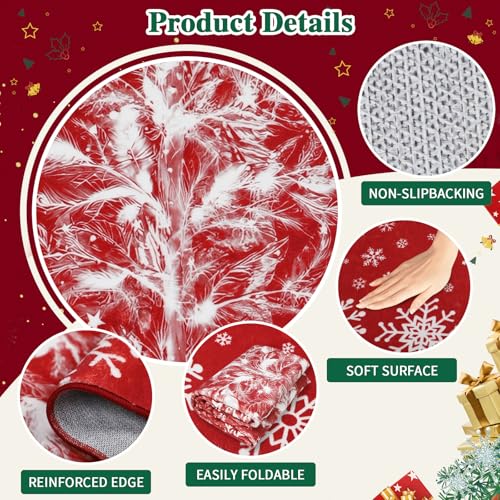 Christmas Area Rug 5x7 Snowflake & Tree - Washable Non-Slip Holiday Carpet