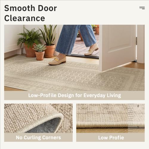 2x6 Washable Kitchen Runner Rug Beige Non Slip Textured Vintage Design