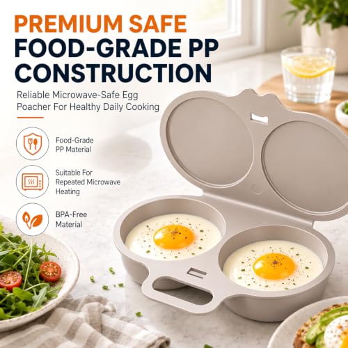 Microwave Egg Poacher Set for 2 Eggs with Lid & Handle - Quick Oil-Free Cooking