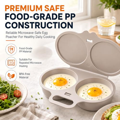 Microwave Egg Poacher Set for 2 Eggs with Lid & Handle - Quick Oil-Free Cooking